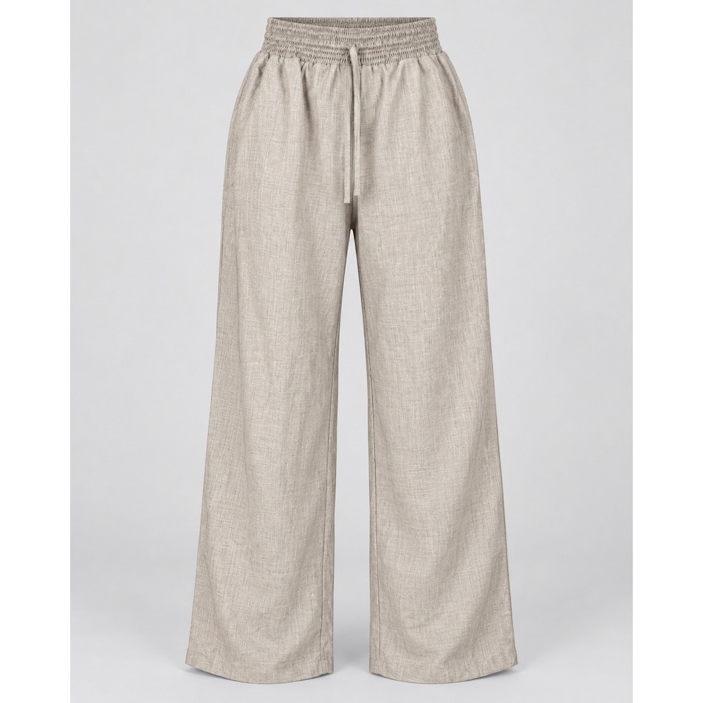 SHEIN Taupe Brown Wide Leg Smocked Waist Pants Size L 8/10 High Rise Casual